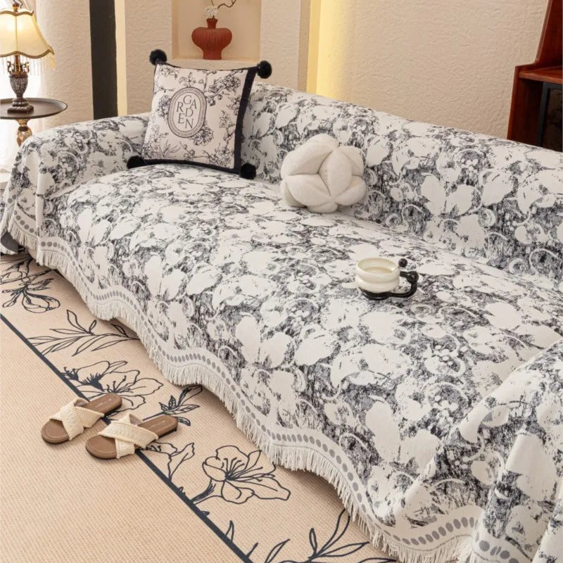 housses de canapé Sofa Covers Chenille Arc Edge Tassels Lace Sofa Mats Throw Blankets All-season Flower Camping Picnic Blanket